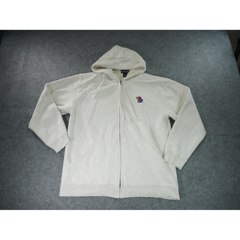 Vintage Lands End Hoodie Mens Large Gray Long Sleeve Full‎ Zip Kansas Jayhawks